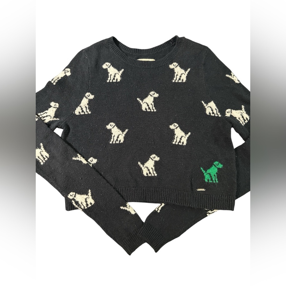 Abercrombie & Fitch Dog Print Sweater Medium Black Crewneck Knit Preppy Graphic